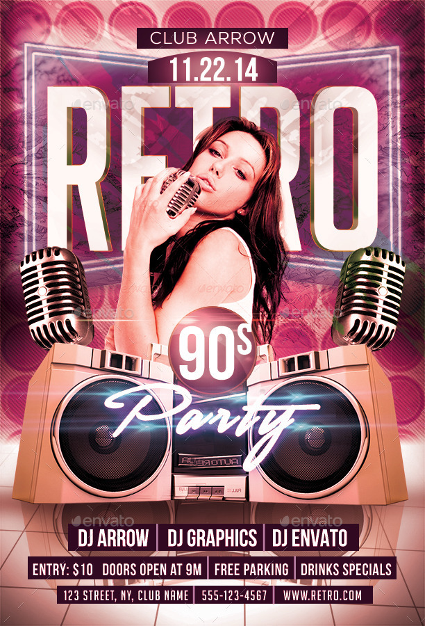 Retro 90s Party Flyer Template, Print Templates GraphicRiver